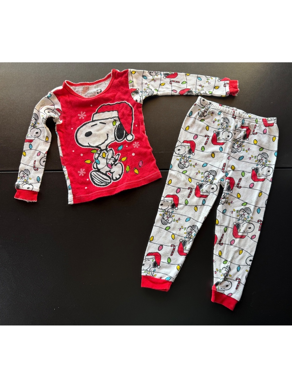 Peanuts Snoopy Christmas Pajamas Kids 3T Holiday Lights 2 Piece PJ Set